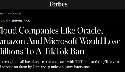 美科技巨头甲骨文警告：封禁法律生效后，将停止托管TikTok用户数据