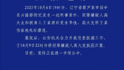 辽宁绥中酒后杀人嫌犯已被抓