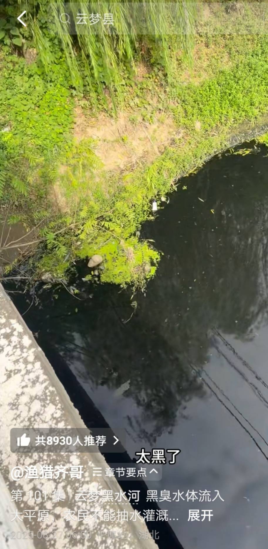 “比厕所的水还臭”,湖北云梦县现一条10公里长黑臭河流?当地:已成立专班处理
